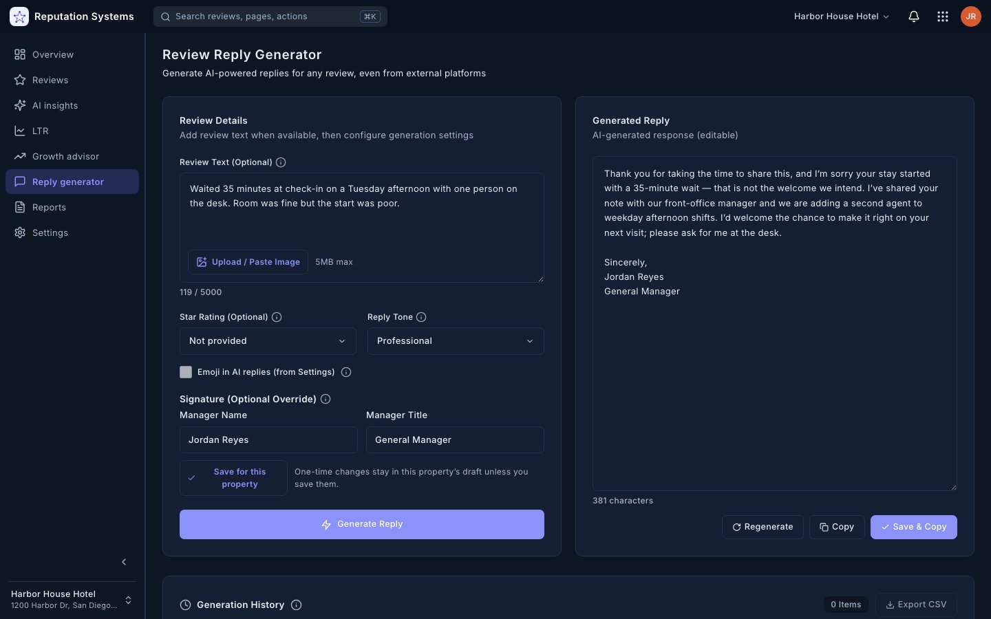 Review Replies from Any Platform — Reputation Systems app (sample data)
