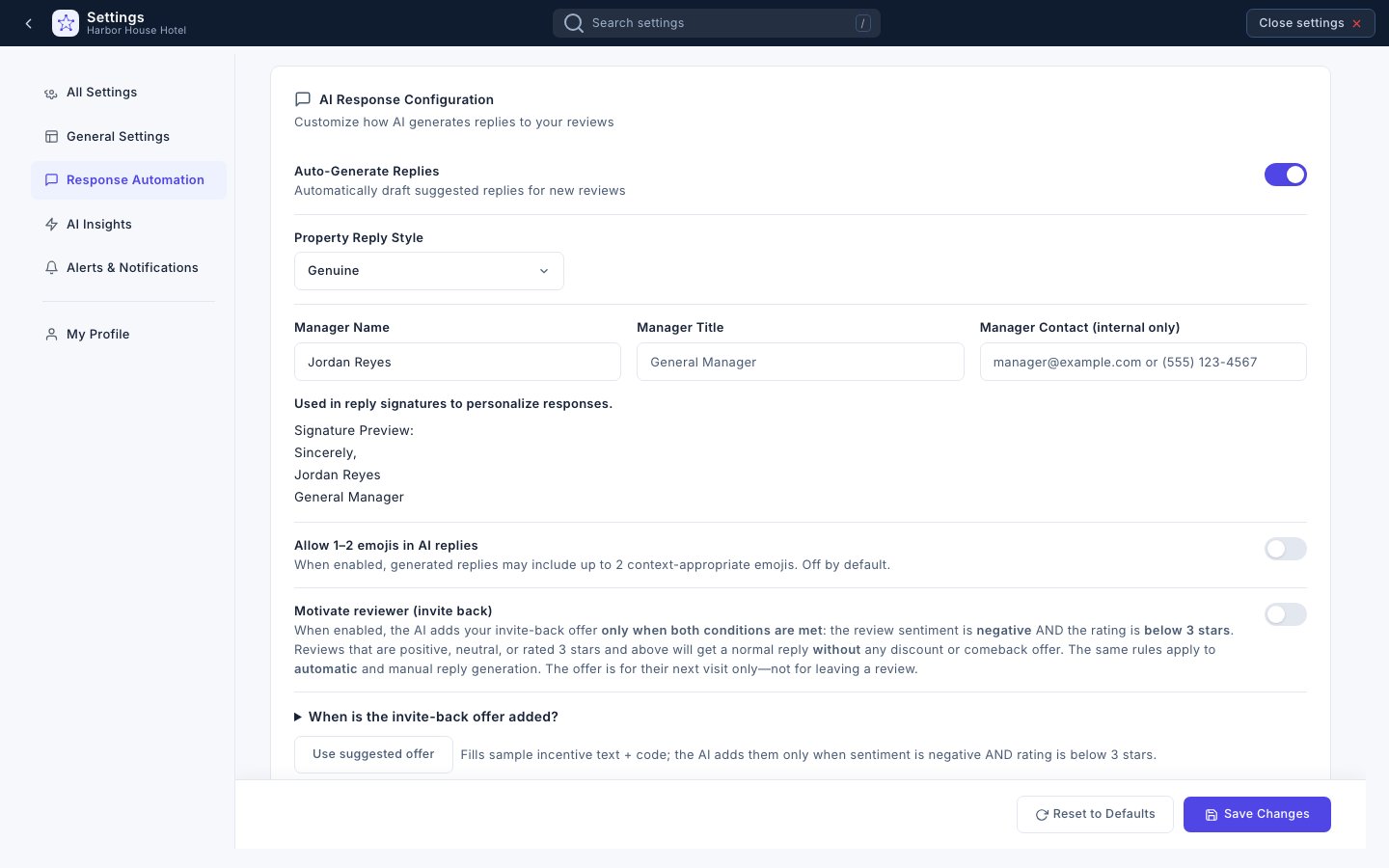 Brand Voice Consistency — Reputation Systems app (sample data)
